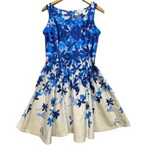 Julian Taylor Womens Fit & Flare Dress Sleeveless Stretch Sz 8 Blue White Floral